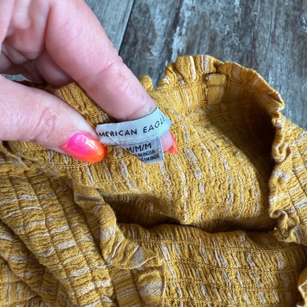 2 for $10 sale: American Eagle strapless shorty romper mustard yellow striped - - Picture 4 of 6
